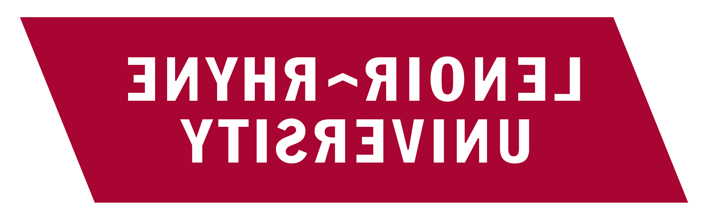 Lenoir-Rhyne University logo - white lettering over red slanted rectangle